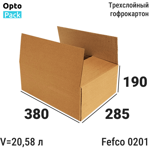 Коробка картонная 380х285х190 мм